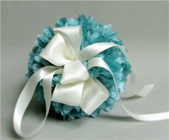 HANDMADE Turquoise Blue SILK Flower WEDDING Pomander Kissing Ball Decor Sphere