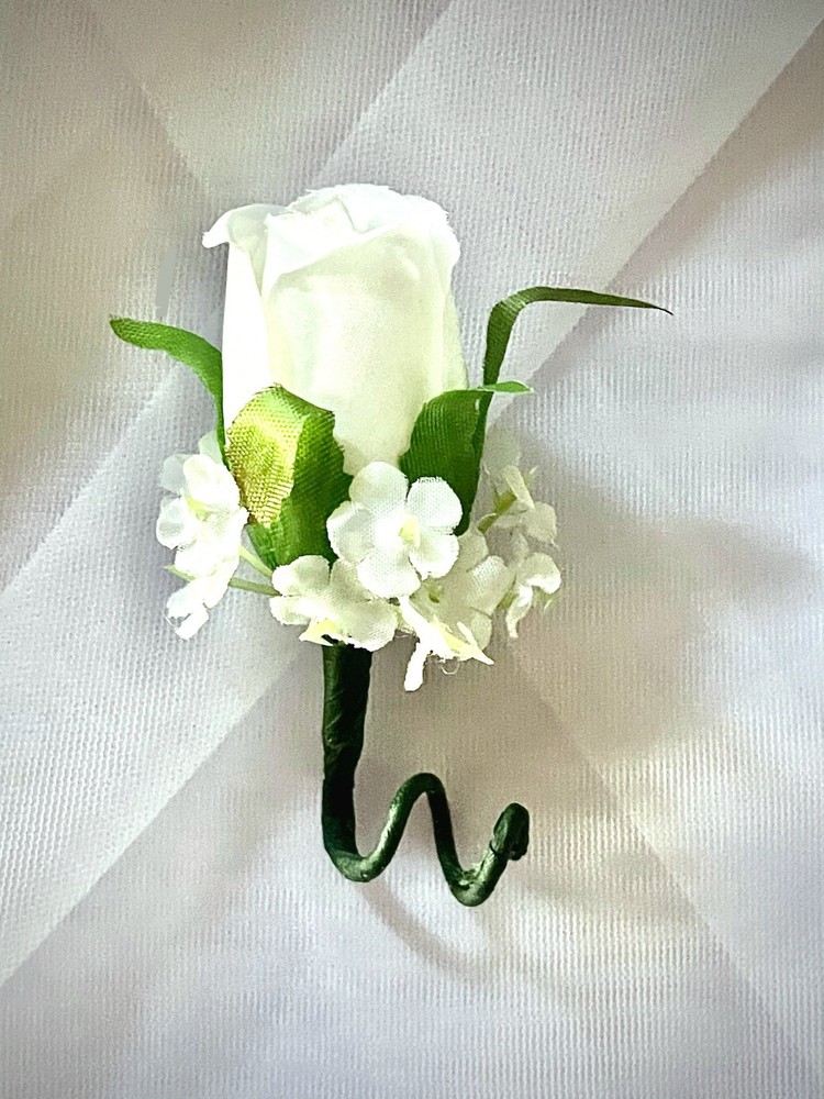 White Rose Boutonniere Grooms Men’s Wedding Quinceanera Corsage Flowers
