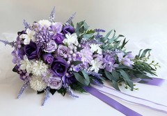 Cascading Wedding Bouquet Purple Lavender Lilac White Flower Bouquets Faux Silk