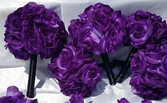 17 Pc. Wedding Bouquet Package, Purple Roses, Purple & Black Wedding Bouquet Set