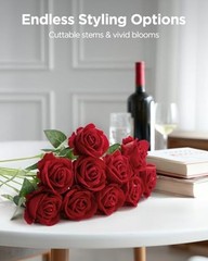 Pcs Roses Artificial Flowers, Fake Velvet Silk Rose Bulk Faux Flower 50 Red