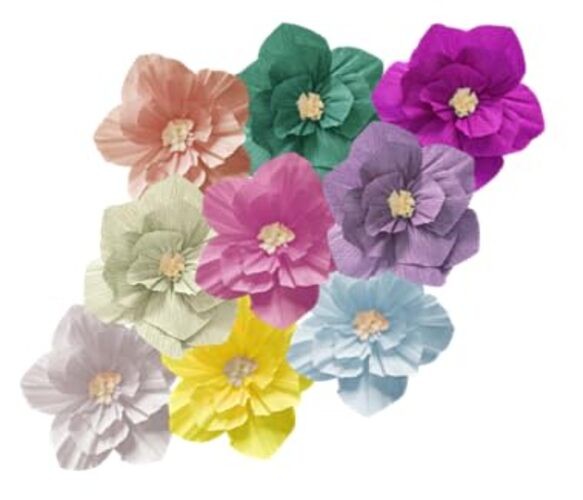 9PCS Pastel Paper Flowers Artificial Crepe Light Color Rainbow Series (9pcs)