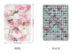 Wedding Artificial Silk Flower Wall Panel Backdrop Rose Pink White 16 X 24 Inch