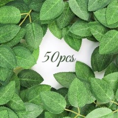 50pcs Floroom Artificial Green Leaves, Rose Leaves Artificial, Bulk Fake