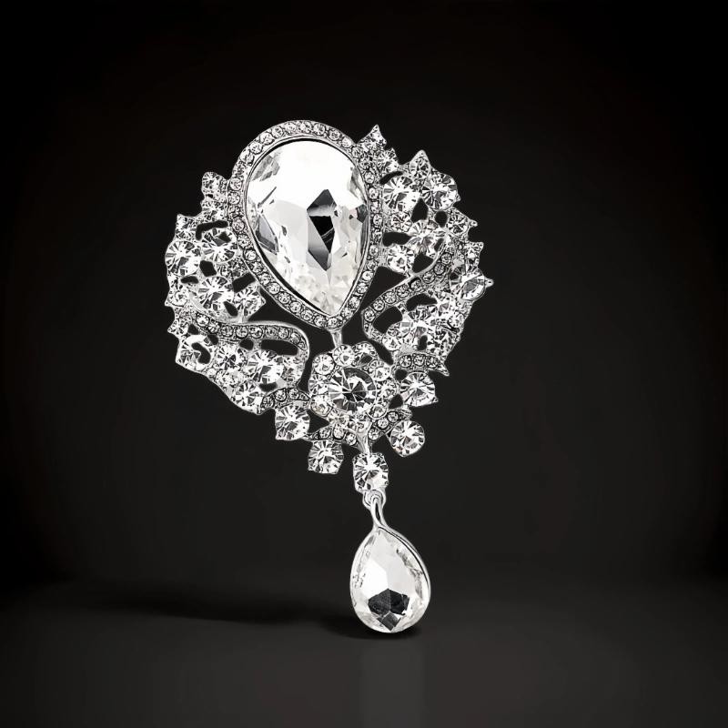 1Pcs Wedding Bridal Bouquet Clear Crystal Rhinestone Teardrop Dangle Brooch Pin