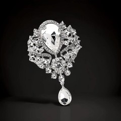 1Pcs Wedding Bridal Bouquet Clear Crystal Rhinestone Teardrop Dangle Brooch Pin