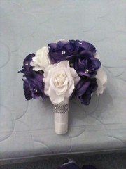 9 INCH WEDDING BOUQUET DARK PURPLE & WT OR AND COLOR RUSH AVAILABLE
