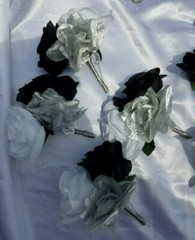 23 Pc Black, Silver & White Wedding Bouquet Set, Package w/ Silver & Rhinestones