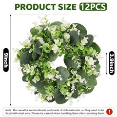 Pcs Artificial Eucalyptus Candle Rings Wreaths, 9 Inch 12 Eucalyptus Leaves03