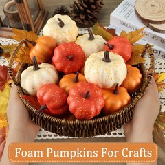 LZNPA 16PCS Artificial Mini Fake Pumpkins Set with 16 Pcs Fall Pumpkin