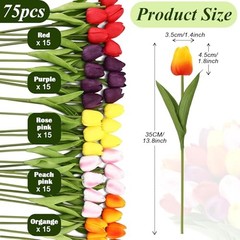 pcs Artificial Tulip Flowers Fake 1 Head 75 Pink, Red, Purple, Orange, Yellow