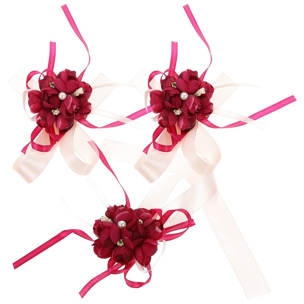 3 Pcs Bridesmaid Flower Wristband Rustic Wedding Wristlet Band Bracelets Decor