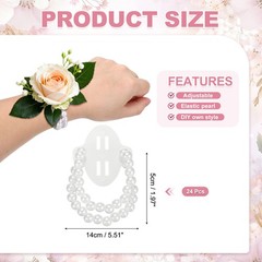 24 Pcs Pearl Corsage Wristlet, Elastic Wrist Corsage Bracelets Bands, White