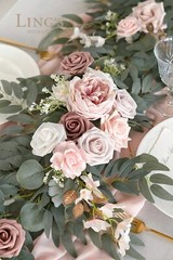 Ling’s Moment Artificial Eucalyptus Garland with Flowers 6FT, Wedding Table G…