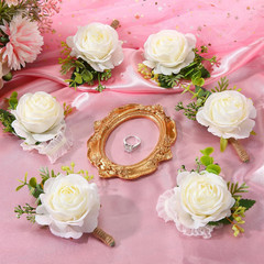 60 Pcs Ivory Rose Corsage & Boutonniere Set for Weddings & Parties