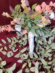 27 Inch Long Purple, Peach And White Cascading Bridal Bouquet