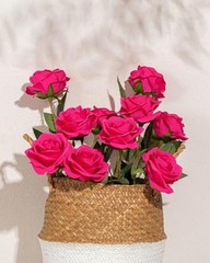 10pcs Silk Roses Artificial Flowers Fake Rose for Arrangement Wedding Fuchsia
