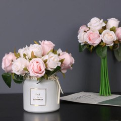 12 Head Silk Rose Floral Bridal Wedding Bouquet Home Party Decor Summer Night