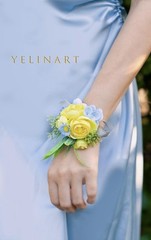 Yelinart Corsage & Boutonniere Artificial Yellow Rose Blue Flowers 2 piece set