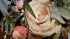 Bridal Bouquet Spray Peonies Roses Burgundy Peach White Sateen Wrapped Stems