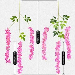 12 Pcs Artificial Wisteria Flowers Garland, 3.6 FT Silk Fake Flowers Dark Pink