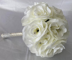 Ivory Wedding Bouquet Set with Diamonds, 2 Piece Wedding Flower Package