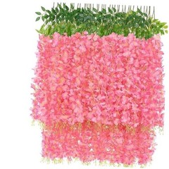 12 Pcs Artificial Wisteria Flowers Garland, 3.6 FT Silk Fake Flowers Dark Pink