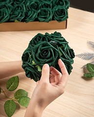 25Pcs Artificial Roses Flowers Fake Roses with Stems Real 25pcs Hunt Green
