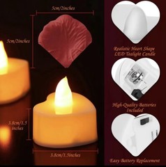 1000 pcs Rose Petals with 24 LED Romantic Heart Candles Valentines Decoration