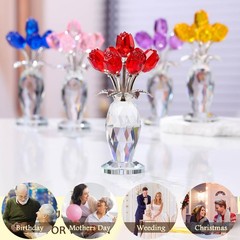 Movdyka Red Rose Crystal Flower Glass Roses Bouquet Gifts for Women Wife