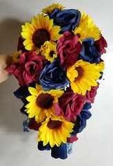 Burgundy Navy Blue Sunflower Bridal Wedding Bouquet Accessories