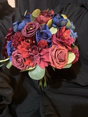 Burgundy And Navy Blue Wedding Bouquet With Matching Boutonnière