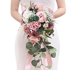 9.8 Inch Wedding Bouquets for Bride Bridesmaid, Dusty Pink A Athens Dusty Pink