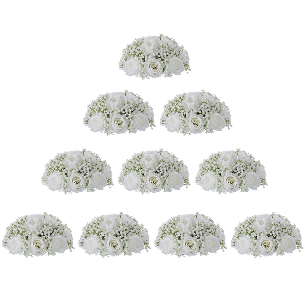 BLOSMON Fake Flowers Ball Wedding Centerpieces 10 Pcs White Rose Babys Breath…