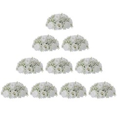 BLOSMON Fake Flowers Ball Wedding Centerpieces 10 Pcs White Rose Babys Breath…