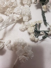 Vtg Forget Me Not Satin Ribbon Roses Flowers Wire Stem Millinery Crafts Lot