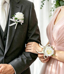 White Rose Women Corsage and Men Boutonniere Set for Wedding Prom | Artificial S