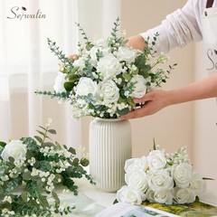 120 Mixed Eucalyptus Greenery Stems, White Silk Roses, Baby Breath