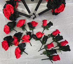 Red & Black Bouquet Set With Rhinestone around the Handle Wedding Bouquet Set