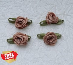 Ruwado Khaki Satin Roses w/ Leaves 50pcs
