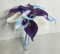 Light Blue Purple White Calla Lily Bridal Wedding Bouquet Accessories
