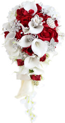 Romantic Red Calla Lily & Rose Bridal Bouquet with Pearls & Diamonds