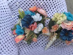 Wedding flowers bridal bouquets bridal pkg. TEALS And CORAL 7 bouquet