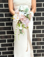 Soft pink & white rose, orchid & lily Wedding Waterfall Bouquet in real touch