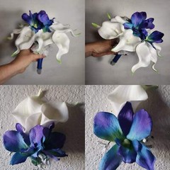 Peacock Ivory Calla Lily Galaxy Orchid Bridal Wedding Bouquet Accessories