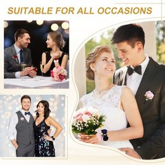 2Pcs Wrist Corsage Boutonnieres Set with Black Ribbon, Rose Pink