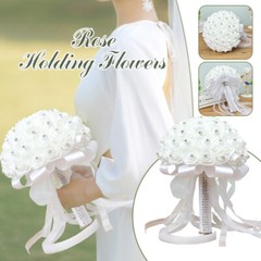 Wedding Bride Hand Tied Artificial Bouquet Rose Festival Bar Party Crystal Decor