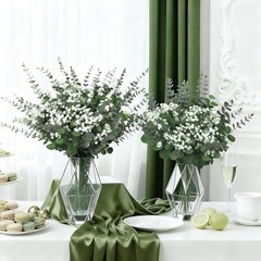 110 Pcs Mixed Artificial Eucalyptus Stems with Baby’s Breath Bulk Faux