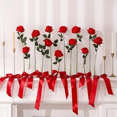 12PCS Artificial Silk Flowers Realistic Roses Bouquet Long 12Pcs Flowers Red