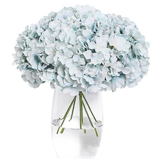 Hydrangea Artificial Flowers -12 pcs Realistic Fake Hydrangeas Silk Light Blue